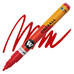 Molotow One4All Acrylic Marker - 2 mm Tip, Vermilion, Bullet Tip, swatch and marker