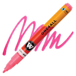 Molotow One4All Acrylic Marker - 2 mm Tip, Neon Red Flowers, Bullet Tip, swatch and marker