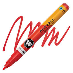 Molotow One4All Acrylic Marker - 2 mm Tip, Cherry Red, Bullet Tip, swatch and marker