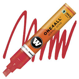 Molotow One4All Acrylic Marker - 4–8 mm Tip, Traffic Red, Chisel Tip marker and swatch