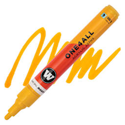 Molotow One4All Acrylic Marker - 4 mm Tip, Signal Yellow, Bullet Tip, swatch and marker