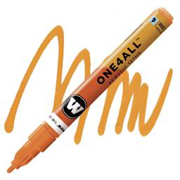 Molotow One4All Acrylic Marker - 2 mm Tip, Neon Orange Fluorescent, Bullet Tip marker and swatch