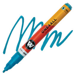 Molotow One4All Acrylic Marker - 2 mm Tip, Aqua, Bullet Tip, swatch and marker