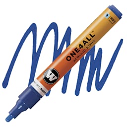 Molotow One4All Acrylic Marker - 4 mm Tip, True Blue, Bullet Tip marker and swatch