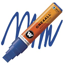 Molotow One4All Acrylic Marker - 15 mm Tip, True Blue, Square Tip marker and swatch