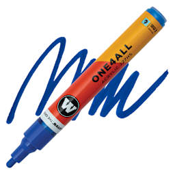 Molotow One4All Acrylic Marker - 4 mm Tip, Ultramarine, Bullet Tip, swatch and marker