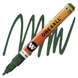Molotow One4All Acrylic Marker - 2 mm Tip, Future Green, Bullet Tip marker and swatch