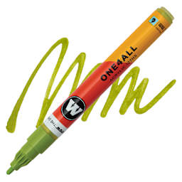Molotow One4All Acrylic Marker - 2 mm Tip, Nature Green Light, Bullet Tip, swatch and marker