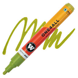 Molotow One4All Acrylic Marker - 4 mm Tip, Nature Green Light, Bullet Tip, swatch and marker