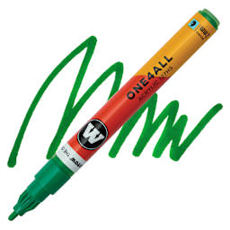 Molotow One4All Acrylic Marker - 2 mm Tip, Clover Green, Bullet Tip, swatch and marker