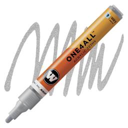 Molotow One4All Acrylic Marker - 4 mm Tip, Metallic Silver, Bullet Tip marker and swatch