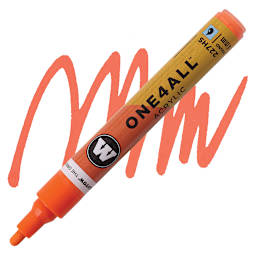 Molotow One4All Acrylic Marker - 4 mm Tip, Dare Orange, Bullet Tip marker and swatch