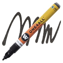 Molotow One4All Acrylic Marker - 2 mm Tip, Metallic Black, Bullet Tip marker and swatch