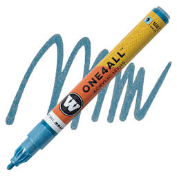 Molotow One4All Acrylic Marker - 2 mm Tip, Metallic Blue, Bullet Tip marker and swatch