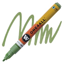 Molotow One4All Acrylic Marker - 2 mm Tip, Metallic Light Green, Bullet Tip marker and swatch