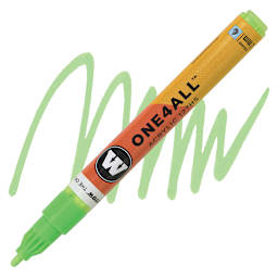 Molotow One4All Acrylic Marker - 2 mm Tip, Neon Green Fluorescent, Bullet Tip marker and swatch