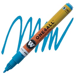 Molotow One4All Acrylic Marker - 1.5 mm Tip, Shock Blue Middle marker and swatch