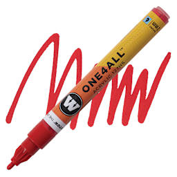 Molotow One4All Acrylic Marker - 2 mm Tip, Traffic Red, Bullet Tip marker and swatch