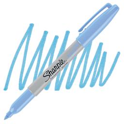 Shinhan Touch Twin Brush Marker - Neon Blue marker and swatch