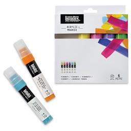 Liquitex Paint Marker - Vibrant Colors, Set of 6, two markers in front of the packaging