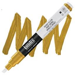 Liquitex Paint Marker - Bronze Yellow, 2mm Tip marker and swatch