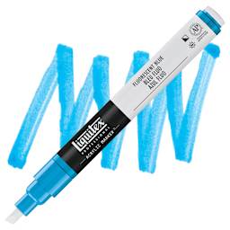Liquitex Paint Marker - Fluorescent Blue, 2mm Tip marker and swatch