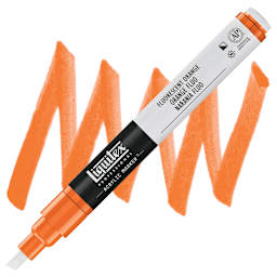 Liquitex Paint Marker - Fluorescent Orange, 2mm Tip marker and swatch