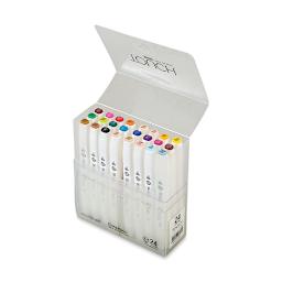 Shinhan Touch Twin Brush Markers - Assorted, Set of 24 (lid open to show markers)