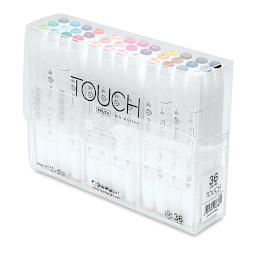 Shinhan Touch Twin Brush Marker Set - Right angled view of package of 36 markers