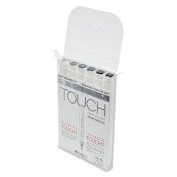 ShinHan Touch Twin Brush Markers - Greys, Set of 6 (open to show markers)