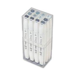 ShinHan Touch Twin Brush Markers - Blue/Green Greys, Set of 12