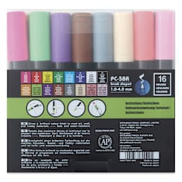 Posca Brush Paint Markers - Set of 16, Assorted Colors, Brush Tip, back of the packaging