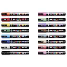 Posca Brush Paint Markers - Set of 16, Assorted Colors, Brush Tip, cap on