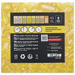 Posca Paint Markers - Set of 8, Yellow Shade Colors, Medium Bullet Tip, back of the packaging