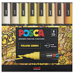 Posca Paint Markers - Set of 8, Yellow Shade Colors, Medium Bullet Tip, front of the packaging