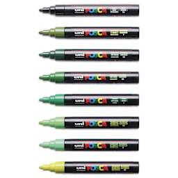 Posca Paint Markers - Set of 8, Green Shade Colors, Medium Bullet Tip, cap off