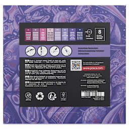 Posca Paint Markers - Set of 8, Purple Shade Colors, Medium Bullet Tip, back of the packaging