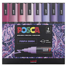 Posca Paint Markers - Set of 8, Purple Shade Colors, Medium Bullet Tip, front of the packaging