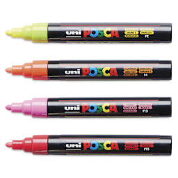 Posca Paint Markers - Set of 4, Neon Colors, Medium Bullet Tip, caps off