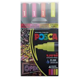 Posca Paint Markers - Set of 4, Neon Colors, Medium Bullet Tip, front of the packaging