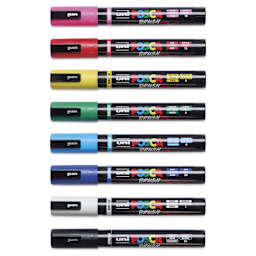 Posca Brush Paint Markers - Set of 8, Assorted Colors, Brush Tip, cap on