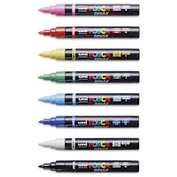 Posca Brush Paint Markers - Set of 8, Assorted Colors, Brush Tip, cap off