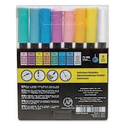 Posca Paint Markers - Set of 8, Soft Colors, X Fine Tip, 0.7 mm, back of packaging