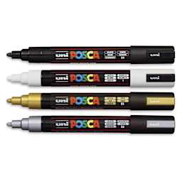 Posca Paint Markers - Set of 4, Assorted Colors, Medium Bullet Tip, 1.8 mm to 2.5 mm