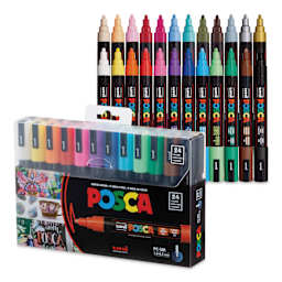 Posca Paint Markers - Set of 24, Assorted Colors, Medium Bullet Tip, 2.5 mm, packaging and contents