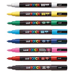 Uni Posca Paint Markers - Assorted Colors, Set of 8, Fine, Bullet Tip, 0.9 mm - 1.3 mm - out of packaging