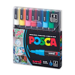 Posca Paint Markers - Assorted Colors, Set of 8, Fine, Bullet Tip, 0.9 mm - 1.3 mm - front of packaging