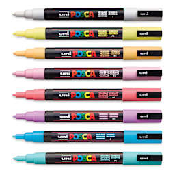 Uni Posca Paint Markers - Soft Colors, Set of 8, Fine, Bullet Tip, 0.9 mm - 1.3 mm