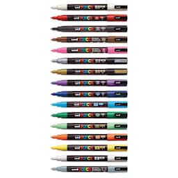 Uni Posca Paint Markers - Assorted Colors, Set of 16, Fine, Bullet Tip, 0.9 mm - 1.3 mm