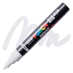 Posca Brush Paint Marker - White, Brush Tip, swatch and marker